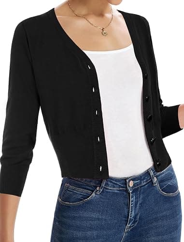 Belle Poque Women's 3/4 Sleeve Cropped Cardigan Shrugs Button Down Sweater thumbnail 5