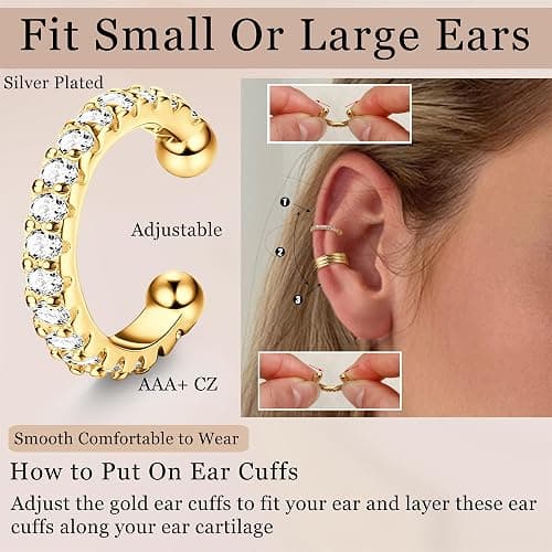 LOLIAS 𝐄𝐚𝐫 𝐂𝐮𝐟𝐟 𝐄𝐚𝐫𝐫𝐢𝐧𝐠𝐬 for Women Non Piercing Gold Plated Ear Cuffs 𝟏𝟒𝐊 𝐆𝐨𝐥𝐝 𝐏𝐥𝐚𝐭𝐞𝐝 Ear Cuff for Non Pierced Ears Clip on Cartilage Earring 𝐅𝐚𝐤𝐞 𝐄𝐚𝐫𝐫𝐢𝐧𝐠𝐬 Lightweight thumbnail 3
