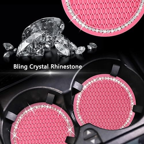2PCS Bling Car Cup Coaster, 2.75 Inch Auto Cup Holder Insert Coasters Silicone Anti-Slip Crystal Rhinestone Drink Mat, Universal Vehicle Interior Accessories for Women Girls (Pink) thumbnail 5