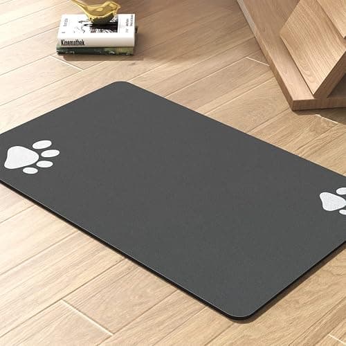 Pet Feeding Mat-Absorbent Dog Mat for Food and Water Bowl-No Stains Quick Dry Dispenser Mat-Dog Accessories Pet Supplies-Bowl for Messy Drinkers(Darkgrey,16"x24" - Image 1