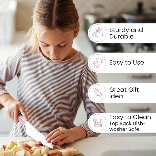 Zulay 3-Piece Kids Knife Set for Real Cooking & Baking - Toddler Knives for Cutting Fruits, Veggies, & Cake - Children’s Montessori Knife with Serrated Edges - Safe & Fun Lettuce Knife (Pink) thumbnail 3