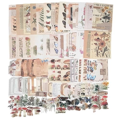 200PCS Vintage Scrapbooking Supplies Kit for Journaling, Scrapbook Sticker Paper Pack for for Bullet Journals Junk Journal Planners Aesthetic Cottagecore Room Decor Wall Art Collage Album (Nature) - Image 1