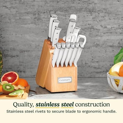 Cuisinart 15-Piece Knife Set with Block, High Carbon Stainless Steel, Forged Triple Rivet, White, C77WTR-15P thumbnail 2