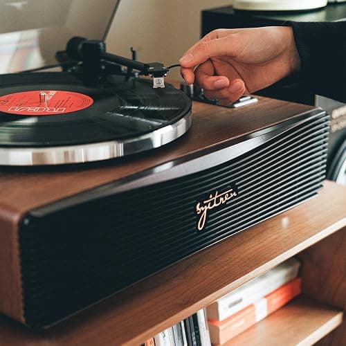 Syitren Paron Record Player Vintage Turntable for Vinyl Records with Built-in Speakers Bluetooth Retro Phonograph Wood Walnut thumbnail 2