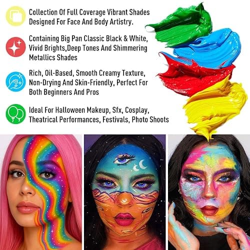UCANBE Athena Face Body Paint Oil Palette, 20 Colors Large Black White Professional Flash Tattoo Halloween SFX Party Artist Costume Festival Stage Cosplay Full Size Makeup Painting Kit 168g thumbnail 2