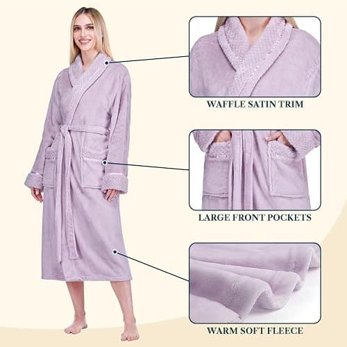 PAVILIA Soft Plush Women Fleece Robe, Cozy Warm Bathrobe, Fuzzy Female Long Spa Robe thumbnail 2