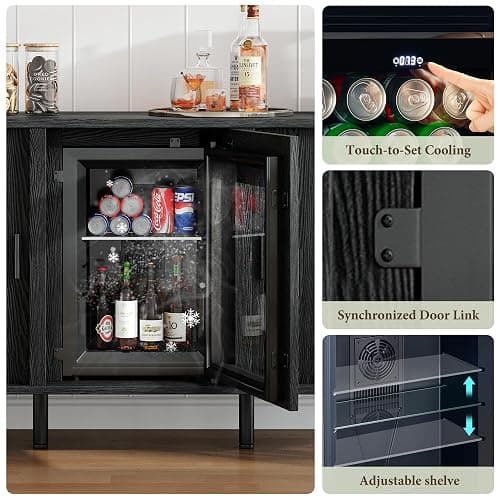 LUXOAK 70" Coffee Bar Cabinet with Beverage Fridge (Included), Buffet Sideboard Table for Home, Bar Cabinet with Storage for Dining Room & Living Room, Black thumbnail 4
