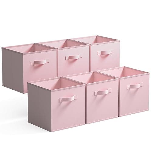 GRANNY SAYS Cube Storage Bins, Pack of 6 Fabric Storage Cubes 13 x 13, Foldable Square Storage Boxes for Shelves, Cube de Rangement en Tissu, Cubes Storage Organizer for Organising, Cube Bins Pink - Image 1