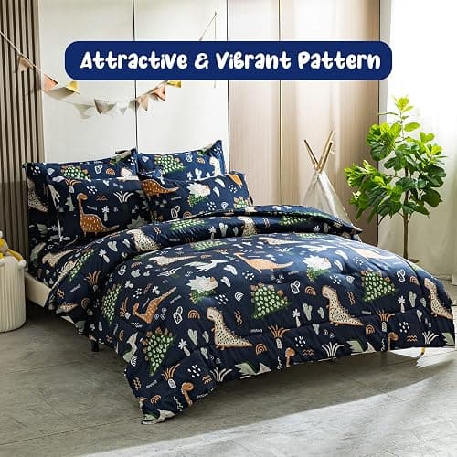 HollyHOME 5 Pieces Teens Bed in A Bag Comforter Set Dinosaur Pattern Bedding Set for Boys, Blue, Twin thumbnail 3