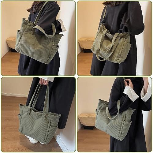 Makukke Cord Tote Bag Tasche Damen Umhängetasche Groß Shopper Tasche Handtasche Schultertaschen für Arbeit Büro Reisen Einkaufen Schule thumbnail 2