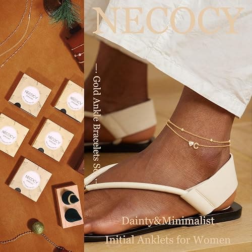 NECOCY Initial Heart Diamond Anklets for Women Waterproof, Non Tarnish 14k Gold Plated Letter Ankle Bracelets Dainty, Summer Beach Bikini Jewelry Gifts for Women thumbnail 5