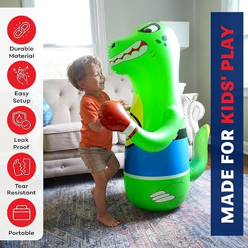 Preferred Toys 47" Inflatable Dinosaur Punching Bag for Kids - Durable Blow Up Kids Punching Bag with Bounce Back Base - Inflatable Indoor Outdoor Active Toddler Bop Play Toy thumbnail 3