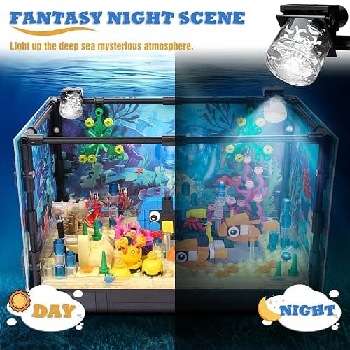 Fish Tank Building Block, Lighting Aquarium Building Sets for Adults and Kids Including Ocean Jellyfish, Dolphin, Turtle, Crab, Animal Building Toys for Boys Age 8-12, 725pcs thumbnail 5