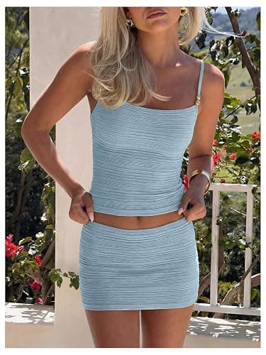 Verdusa Women's 2 Piece Skirt Sets Beaded Crop Cami Tops with Low Rise Mini Skirt thumbnail 4