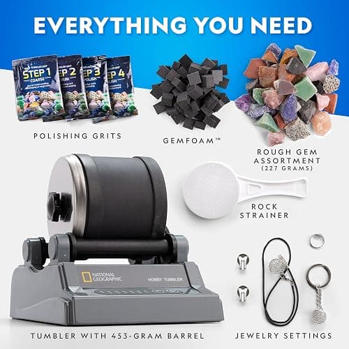 NATIONAL GEOGRAPHIC Hobby Rock Tumbler Kit - Rock Polisher for Kids & Adults, Durable Noise-Reduced Barrel, Rocks, Grit & New GemFoam for a Shiny Finish, Cool Toys, Great STEM Hobby Kit thumbnail 4