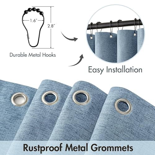MIULEE Moonlight Blue Scalloped Shower Curtain Linen Textured with 12 Metal Hooks Cute Heavy Duty Washable Waterproof Thick Cloth Shower Curtains with Black Border for Bathroom Hotel Bathtub,W72*L72 thumbnail 2