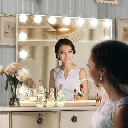 Ratsamee Hollywood Vanity Mirror with Lights, 15 Led Bulbs，3 Color Lights，Make Up Lighted Mirror, Aluminum Metal Frame,USB Charging Port（23" x 18"） - White - 23"L x 18"W thumbnail 5