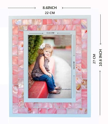 GIFTME 5 Wedding Picture Frame 5x7 Pink Mother of Pearl Mosaic Photo Frame Tabletop or Wall Hanging Picture Frame(5x7 inch, Pink,1pc) thumbnail 3