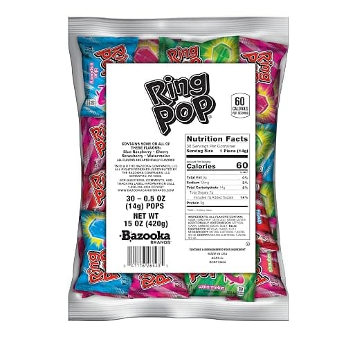 Ring Pop Lollipops, 30 Count, Assorted Flavors, Candy Party Favors for Kids | Individually wrapped hard candy suckers, variety pack, great for kids' birthday party favors and goodie bag stuffers - Image 1