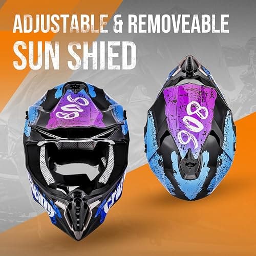 OUMURS Adult ATV Dirt Bike Helmet with Goggles Gloves & Mask Quick Release Buckle Adjustable Sun Visor Motorcycle Adult Helmet Off-Road Motocross Downhill Moped MX for Unisex-Adult thumbnail 2