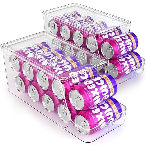 Soda Can Dispenser for Refrigerator with Lids, Stackable Drink Organizer for Fridge, Clear Plastic Refrigerator Organizer Bins, Beverage Can Holders for Pantry, Freezer, Kitchen, Cabinets Set of 2 - Image 1