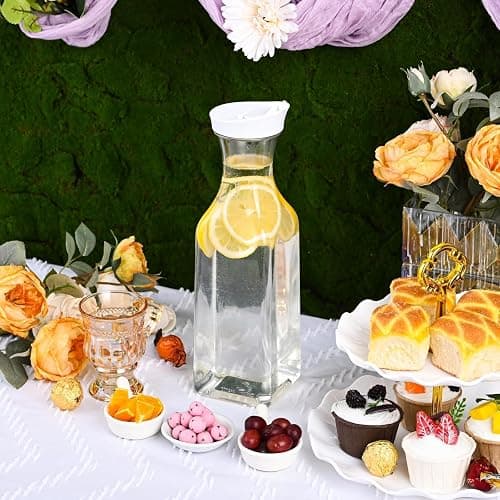 Set of 6 Plastic Carafe with Lid, 50 Oz Carafes for Mimosa Bar Supplies, Square Base Juice Containers, Water Bottle, Milk Container, Clear Beverage Containers for Fridge thumbnail 7