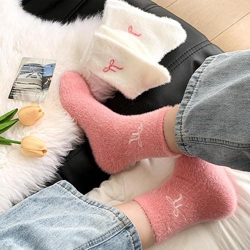CharmBurst 5 Pairs Fluffy Cosy Socks Ladies With Bow, Warm Winter Socks, Thick Furry Socks For Home, Winter Thermal Socks Ladies, Soft Sleep Socks thumbnail 7