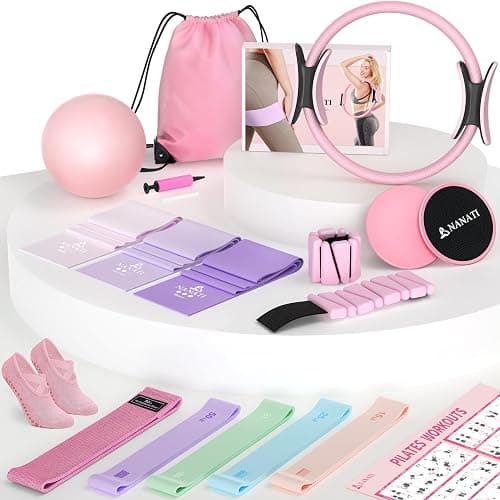 NANATI Pilates Kit, Home Pilates Workout Kit for Women, Pilates Equipment with 14.5" Pilates Ring and Ball, Resistance Bands, Ankle Weights, Sliders & Grip Socks Accessories for Starter Home Workouts - Image 1