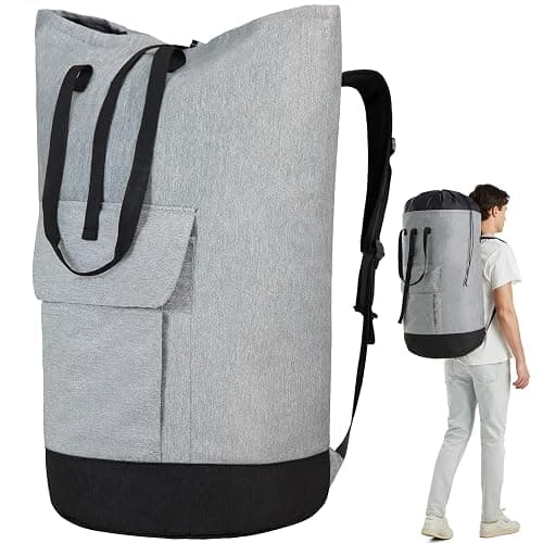 Laundry Bag for College, 115L Heavy Duty Laundry Backpack with Shoulder Straps, Large Dirty Clothes Bag for Dorm, Apartment and Laundromat, Laundry Duffle Bag for Travel, Beach, Camping, oyster grey - Image 1