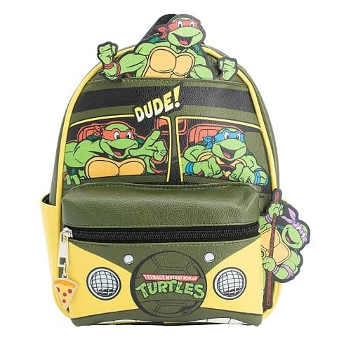AI ACCESSORY INNOVATIONS Teenage Mutant Ninja Turtles Mini PU Backpack Purse, TMNT Shoulder Bag with Epoxy Filled Metal Pizza Charm, 10.5 Inch, Adjustable Shoulder Straps, Faux Leather - Image 1