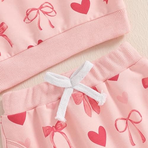 FYBITBO Toddler Baby Girl Valentines Day Outfit Heart Embroidery Long Sleeve Ruffle Sweatshirt Pants Set 2Pcs Spring Clothes thumbnail 4
