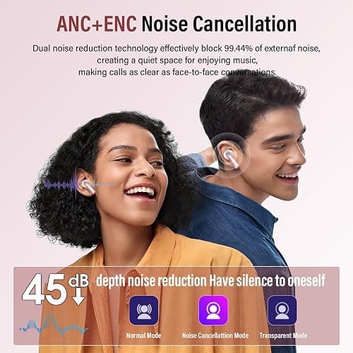 Wireless Earbuds, Bluetooth 5.4 Headphones with Multifunctional Touch Screen, 48H Bass Stereo Ear Buds with ANC/ENC Noise Cancelling/Transparency Mode, IPX7 Earphones with 5 EQ Modes, Rose Pink thumbnail 2