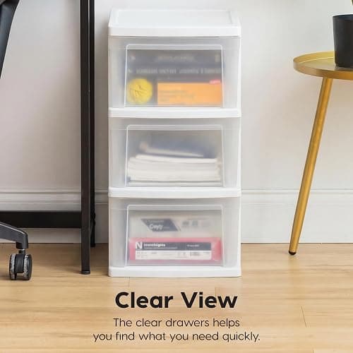 IRIS USA Plastic Drawer Storage Organizer, 3-Drawers, 2-Pack, for Classroom Art Craft Supplies, Bathroom Bedroom, Laundry Room, White/Clear thumbnail 7