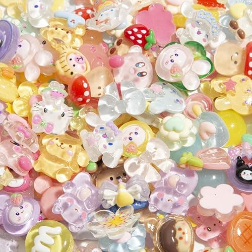 Luyoaozy 60pcs Slime Charms Cute Set for Crafts, Resin Charms Set Ornament Scrapbooking,3D Flatback Cute for Embellishments Scrapbook and Mini Decorations (Multi-Colors) - Image 1