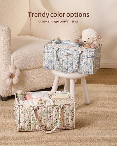 Blissful Diary Nappy Caddy Organiser, Baby Diaper Caddy for Nappy Station, Stylish Storage Basket for Newborn Essentials, Baby Shower Gifts for Girl or Boy,Pastoral Daisy thumbnail 8