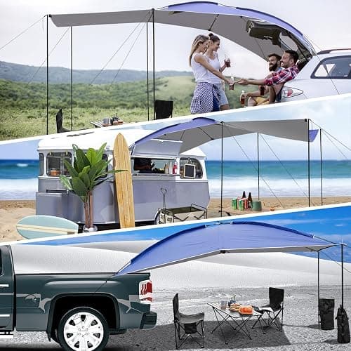 UBOWAY Awning Sun Shelter: Waterproof Auto Canopy Camper Trailer Tent Roof Top for SUV Minivan Hatchback Camping Outdoor Travel 5-6Persons thumbnail 4