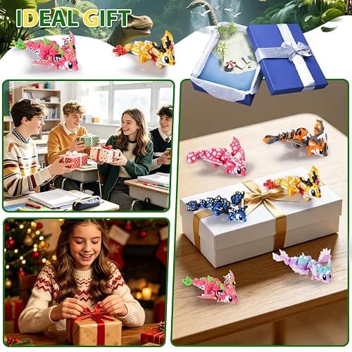 Articulated Baby Dragon Figures Set of 6 3D Printed Mini Dragon Toys | 6 pcs articulated baby dragons, 3D printed flexible mini dragon toys thumbnail 6