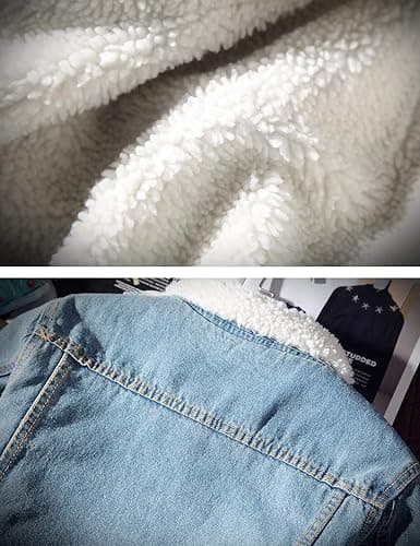Springrain Men's Sherpa Fleece Lined Denim Jacket Warm Winter Trucker Jacket Cowboy Jean Jacket thumbnail 6