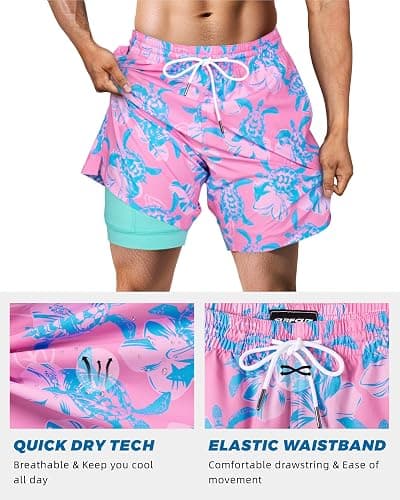 SURF CUZ Mens Swim Trunks with Compression Liner Swim Shorts 7" Swimming Trunks Stretch 7 Inch Swim Suits Quick Dry thumbnail 4