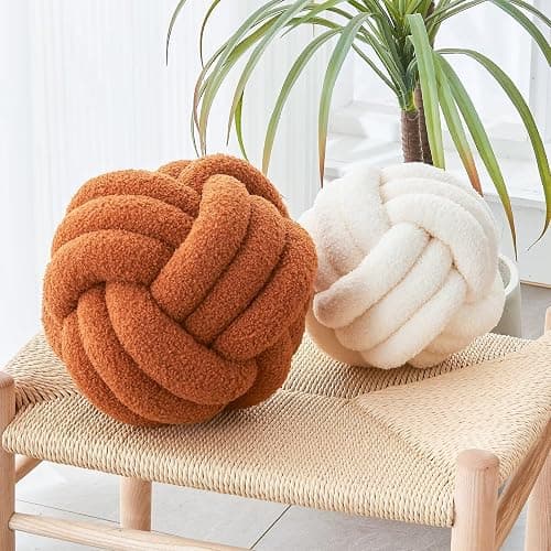 LUSJNGE Decorative Throw Knot Pillow Ball for Home Chair Sofa Couch Bed Aesthetic Round Decor Pillows Lambswool Knotted Pillow Cushion (Ivory White, 8inches) thumbnail 6