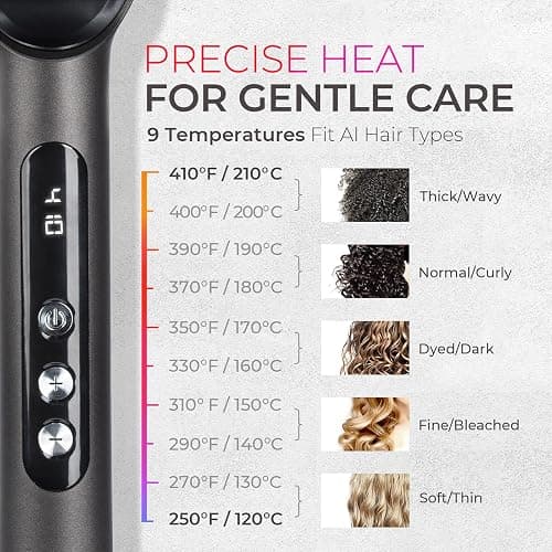 TYMO Ring Plus Hair Straightener Brush, Ionic Straightening Comb, 9 Temps | Straightening Brush with Negative Ions for Women, Titanium Coating, LED Display, Dual Voltage, Black thumbnail 7