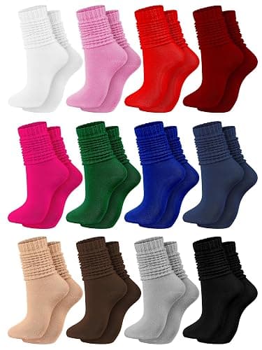 Fourluoo 12 Pairs Women Slouch Socks Bulk Cotton Scrunch Stacked Boot Socks for Women Girls - Image 1