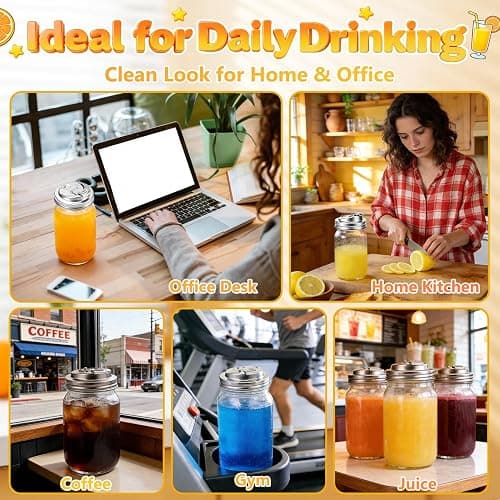 Wide Mouth Mason Jar Drinking Lids, Stainless Steel Sip Lid, 2 Pcs | Mason Jar Drink Lids for Iced Coffee, Smoothies & Cold Drinks, Leak Resistant, Reusable, Heavy Duty Metal thumbnail 5