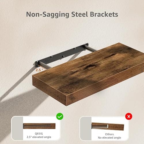 QEEIG Bathroom Floating Shelves for Wall - 15.7" Wall Mounted Shelf Over Toilet Farmhouse Home Decor Display Bookshelf Small 15.7 x 6.7 inch Set of 2, Rustic Brown (008-40BN) thumbnail 5