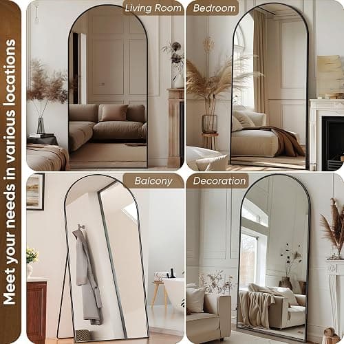 Antok Full Length Mirror, 71"x28" Floor Mirror with Stand, Hanging Mounted Mirrors for Bedroom, Living Room, Cloakroom, Dining Room, Black, Arched thumbnail 6