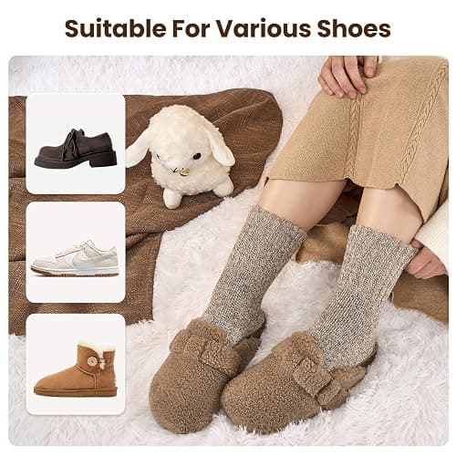 Niorasen Women's Thermal Socks, 3 Pairs, Cushioned Winter Crew Boot Socks | Warm full-cushioned knit crew socks for winter and cold weather; soft boot-ready comfort for indoor or outdoor wear. thumbnail 7