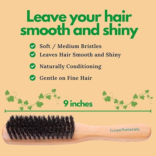 GranNaturals Boar Bristle Slick Back Hair Brush - Soft/Medium Smoothing Hairbrush to Style, Polish, & Lay Hair Down Flat to Create a Sleek Frizz Free Hairstyle for Women and Men - Wooden Handle thumbnail 7