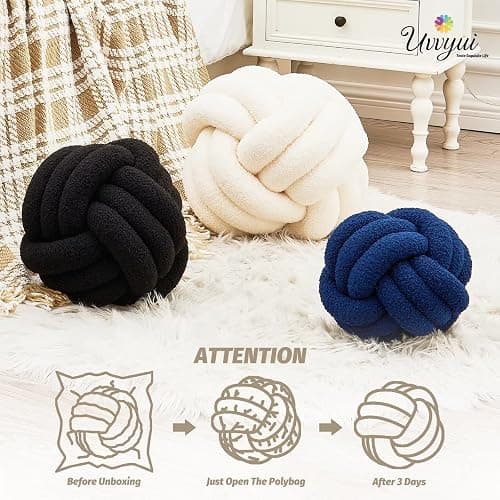 Uvvyui Knot Pillow Ball, Soft Home Decorative Pillows, Round Throw Pillow, Handmade Knotted Plush Pillow, Round Boucle Pillow Cushion (Medium (Pack of 1) Cream) thumbnail 4