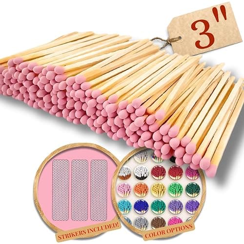 100 Count - 3" Long Pink Color Matches | Three Inch Coloful Loose Wooden Safety Match Sticks for Candle Display | Refill Decorative Jar Holder Bottle | Striker Included - Image 1