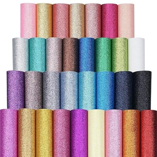 32 Colors 8X6 Inches Glitter Faux Leather Fabric Sheets for Leather Bows, Earring, Jewelry Making, Sewing, Shoe Making and Craft Making thumbnail 6